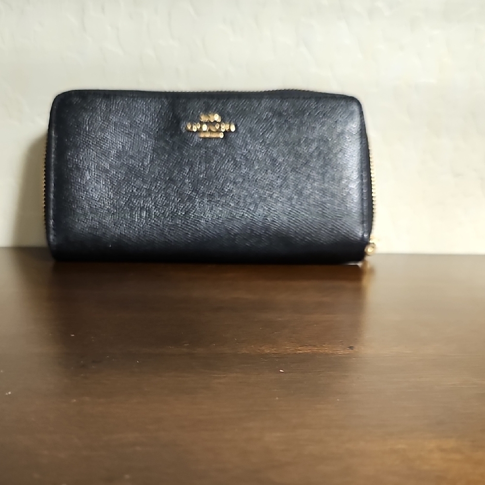 Coach Black Leather Zip-Around Wallet